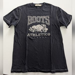 Roots Black Graphic Logo Short Sleeve Crew Neck Shirt 100% Organic Cotton
